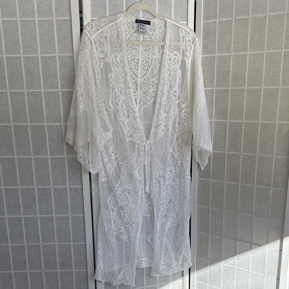 I.n.c. International Concepts Medallion Lace Kimono Cover up Womens Bright White - Picture 2 of 6